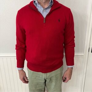 EC. Polo Ralph Lauren Men’s Red Cotton Quarter-Zip Pullover. Size Medium